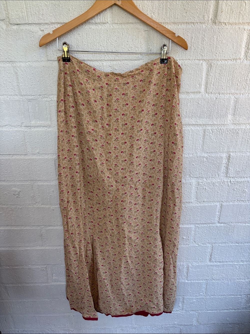 April Cornell Vintage Floral Beige Maxi Skirt with Pink Accent sz XL